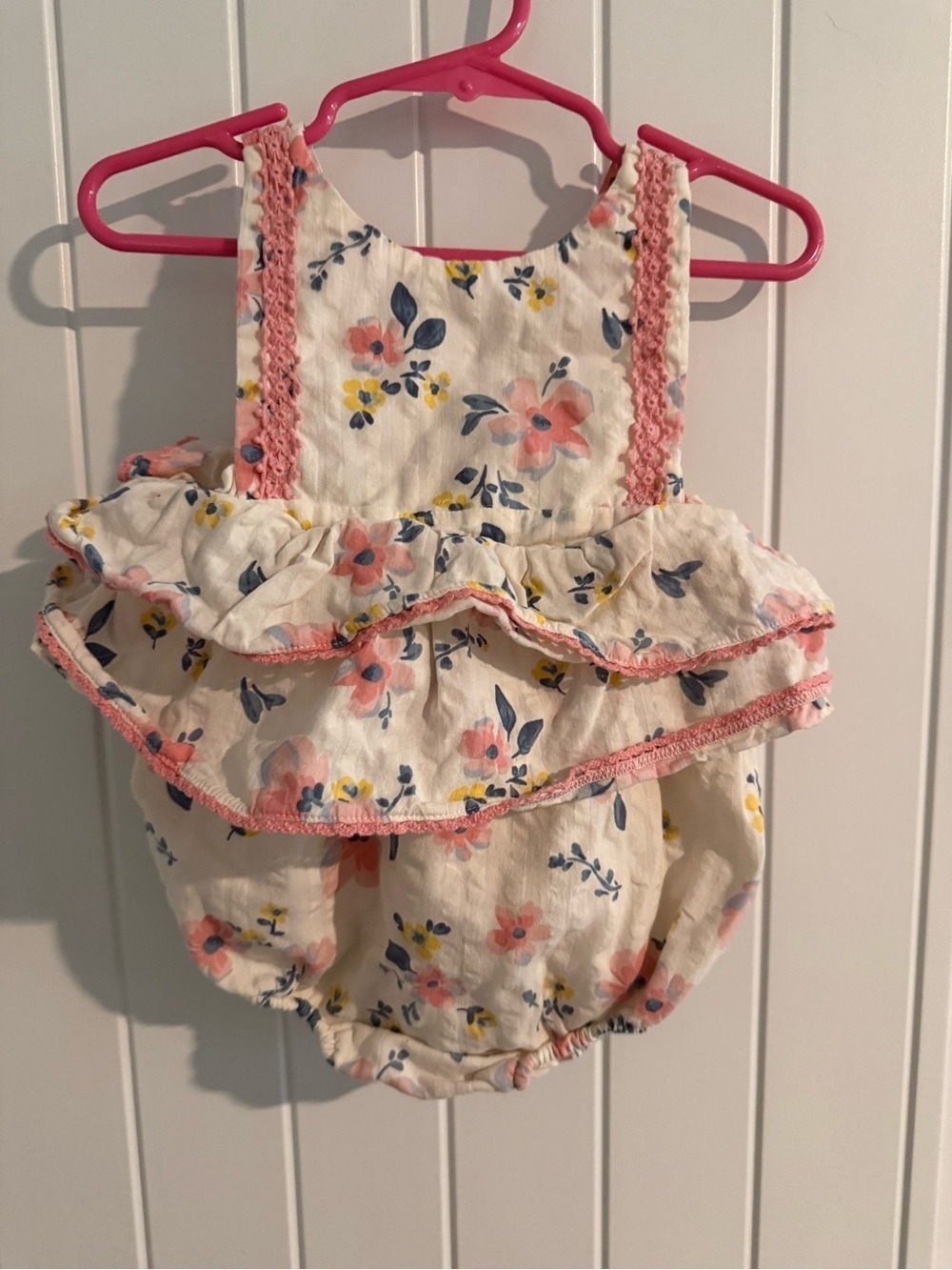 Joie Baby Floral Ruffle Bubble Romper 12 Months Pink & Blue Cottagecore